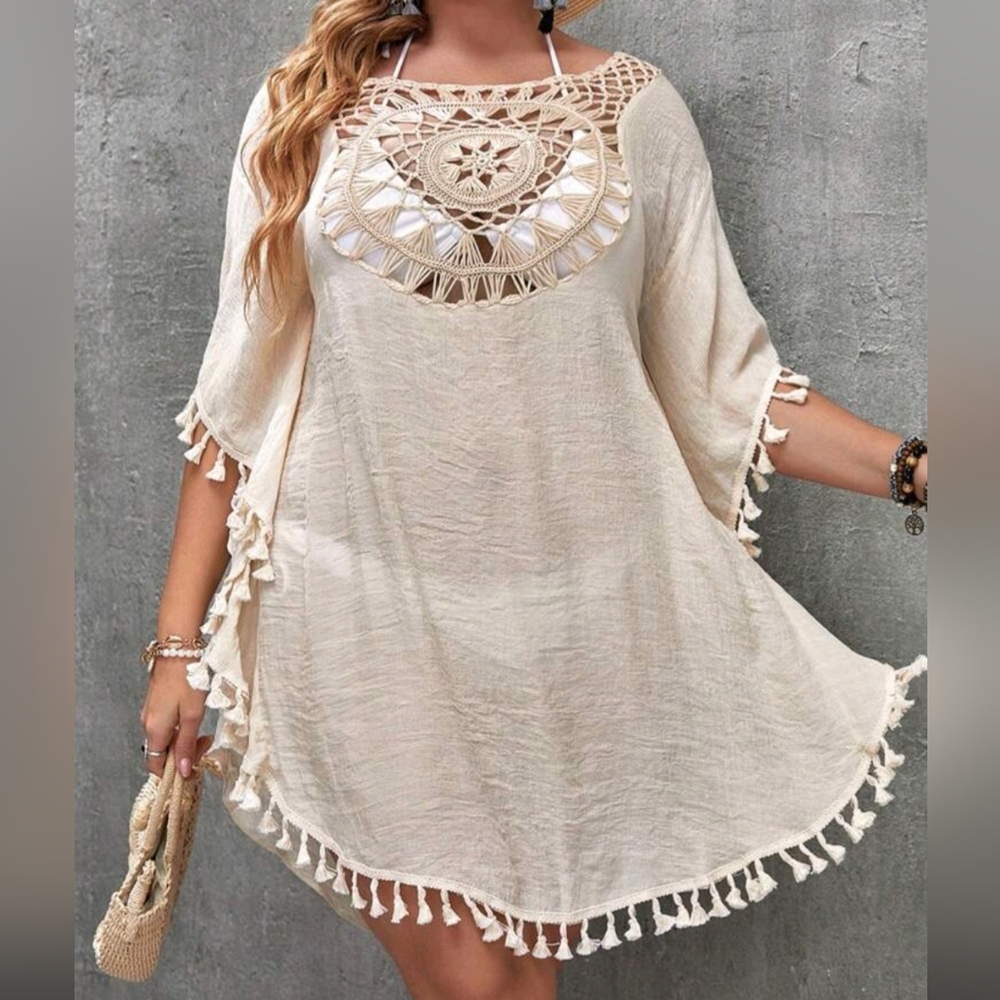 Swim curve cut out tassel hem cover up